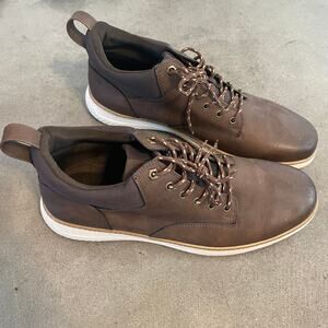 Marks & Spencer M&S brown leather lace up trainers casual boots mens 11 NEW